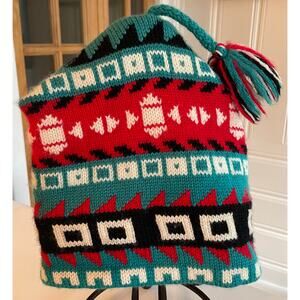 Vtg Murray Merkley Hand-Knit Virgin Wool Beanie Hat Tassel Top Canada